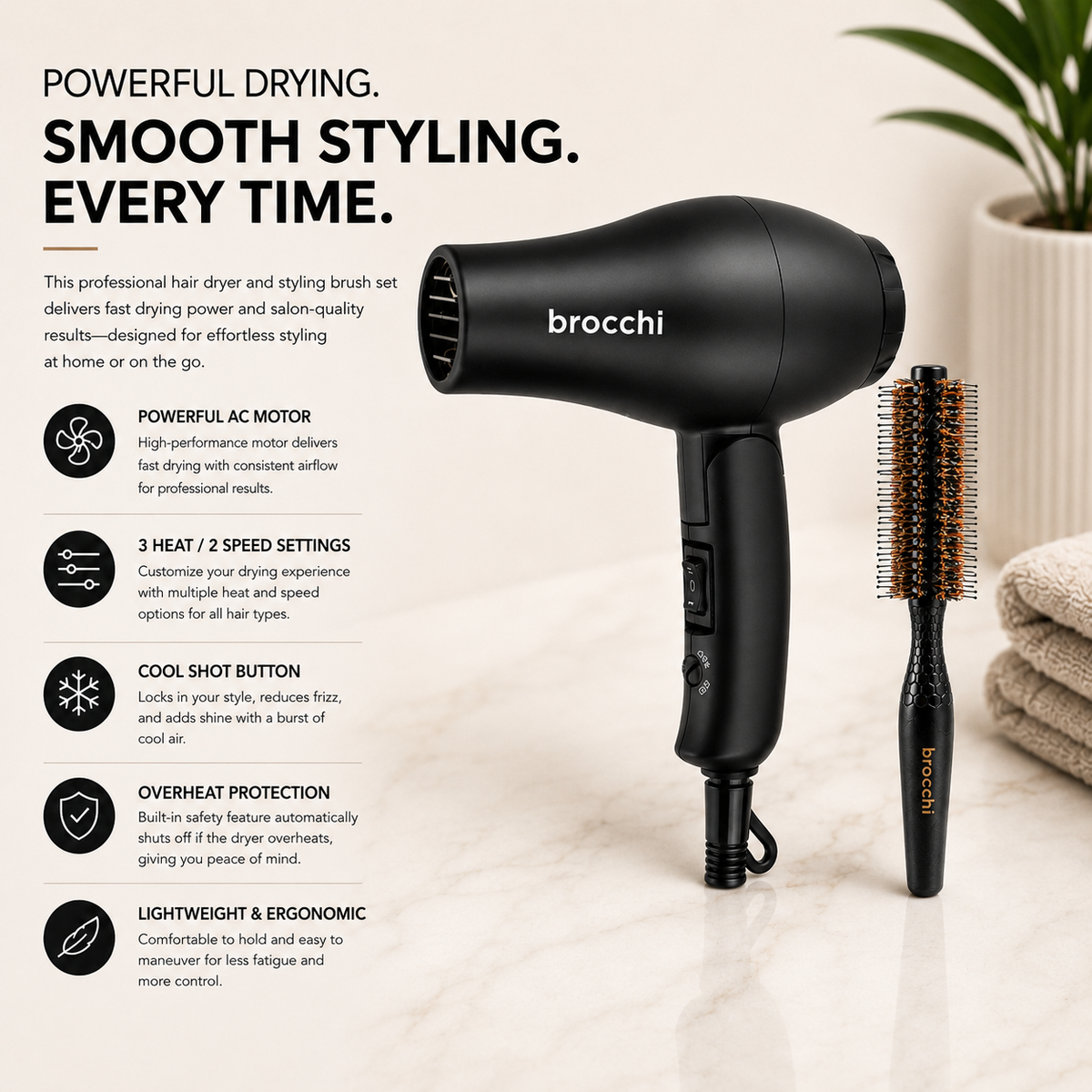 Blow Dry & Brush Set with notes on each feature