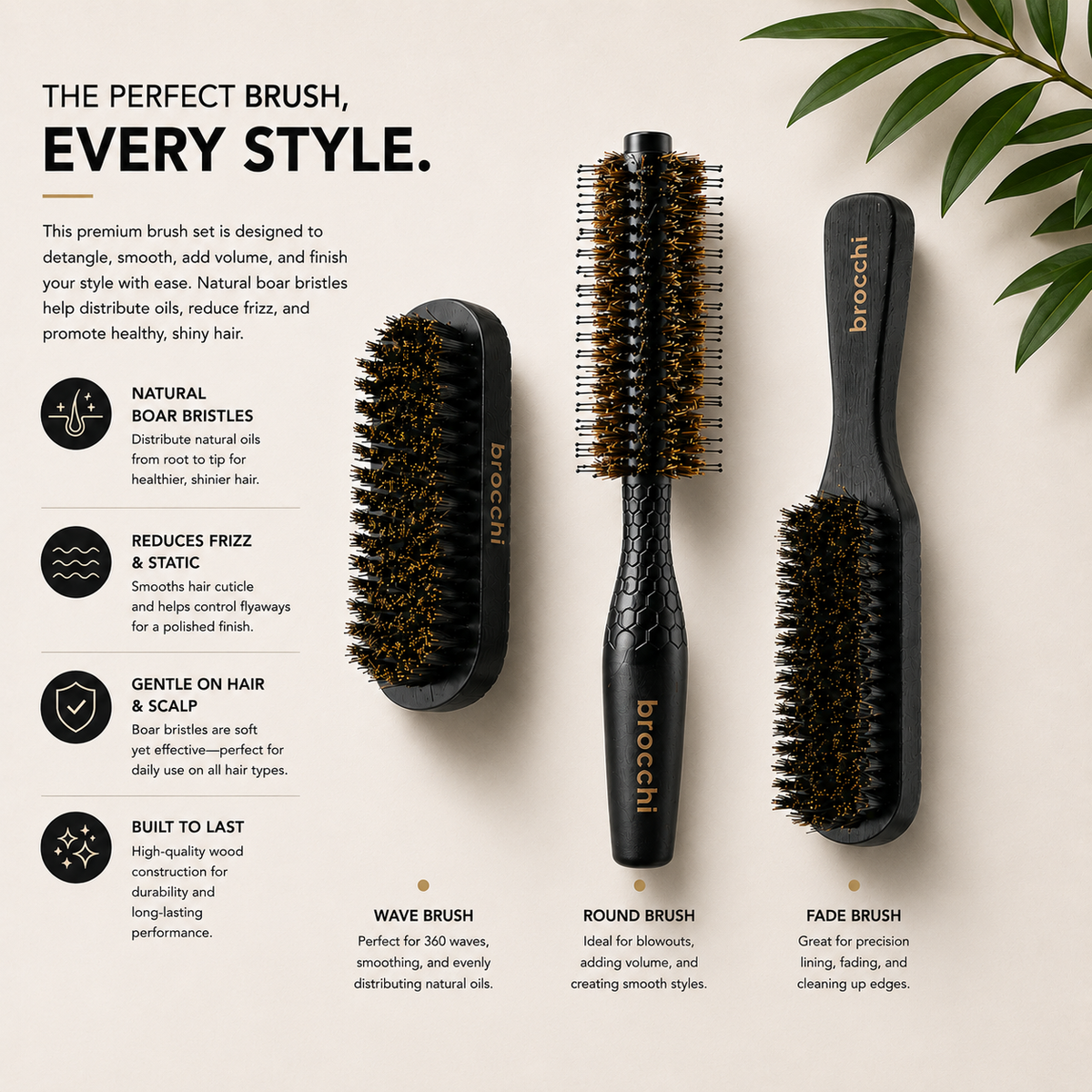 Three-Brush Grooming Set with notes on each brush