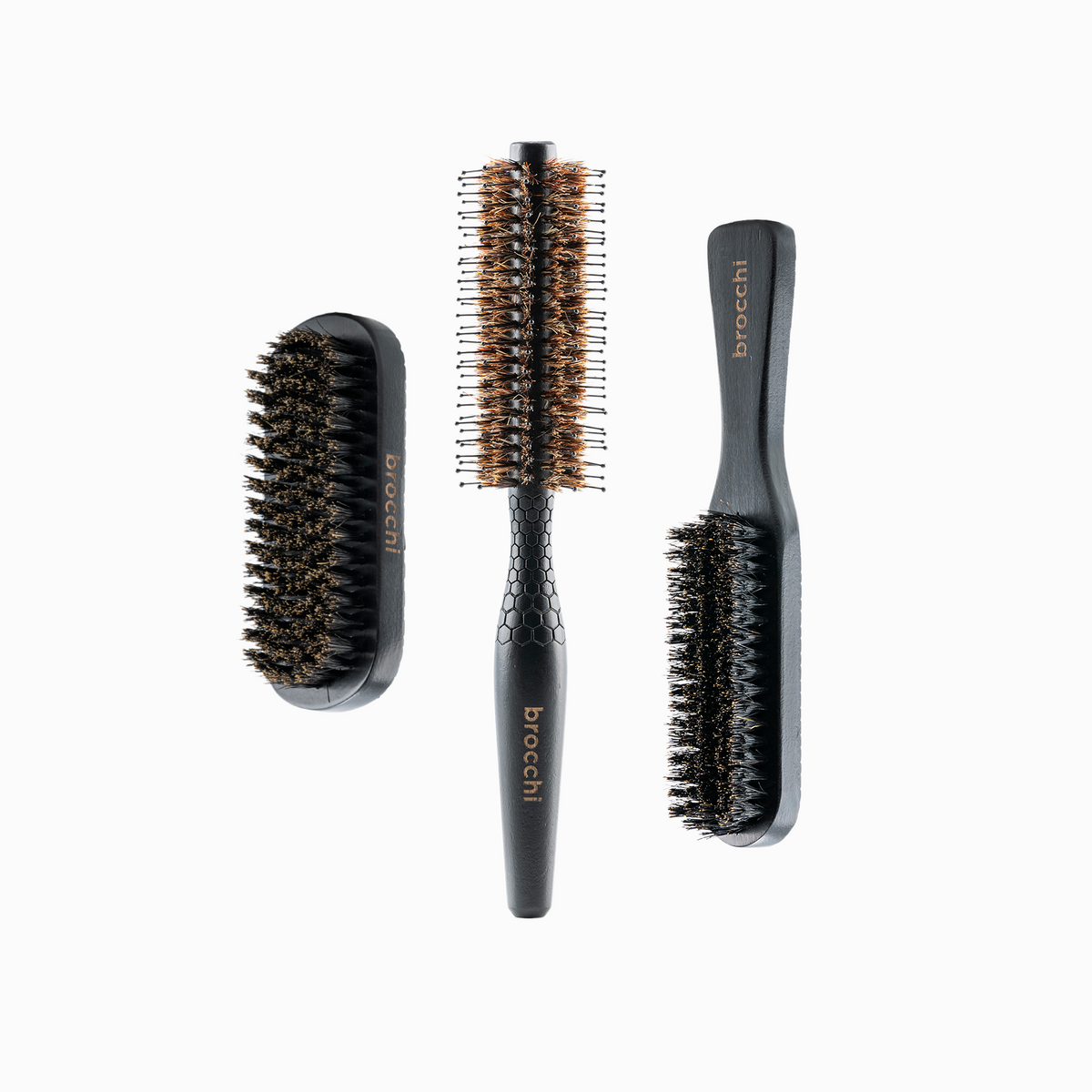Three-Brush Grooming Set: beard brush, round brush and paddle brush