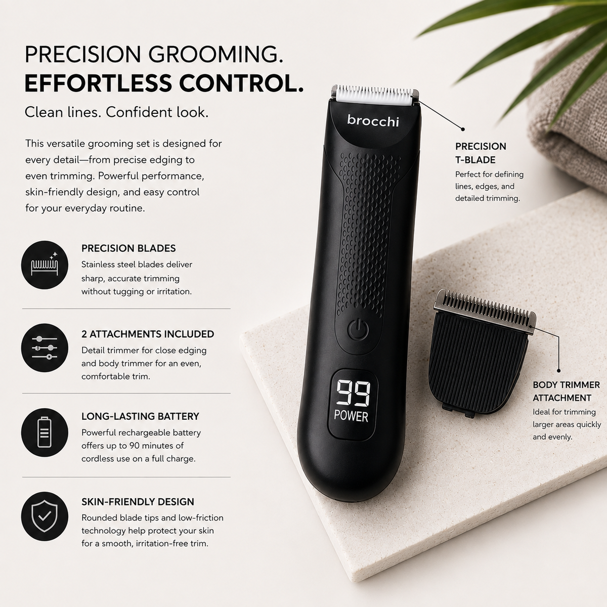 The Cutting Edge Trimmer and spare blade with notes on each feature