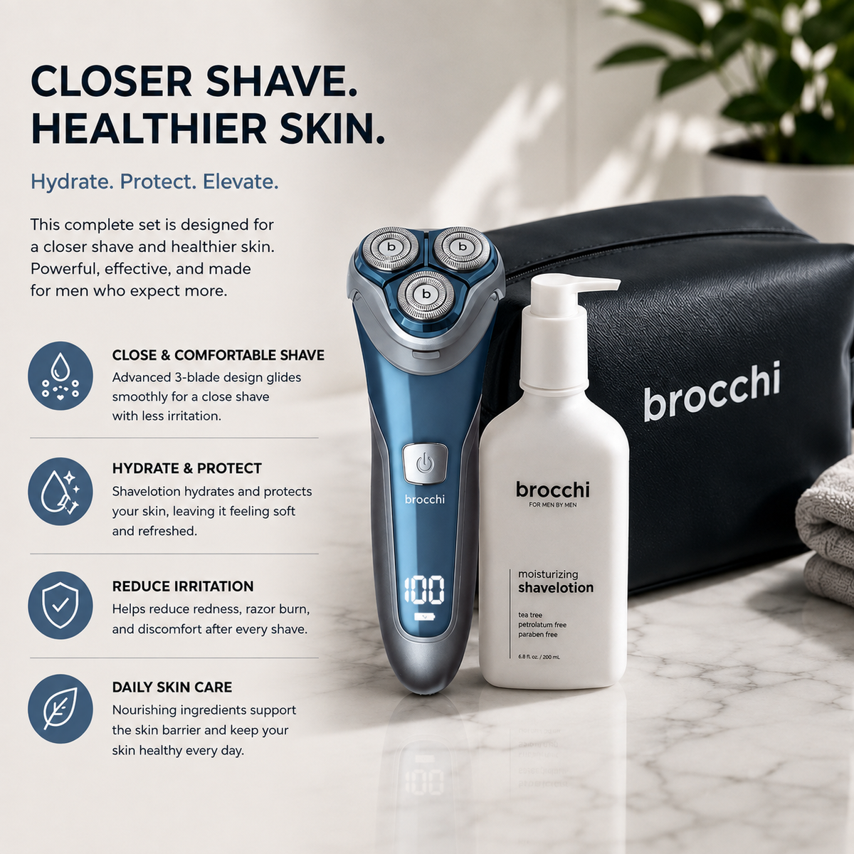 Blue Smooth Edge Shave Kit with notes on each product