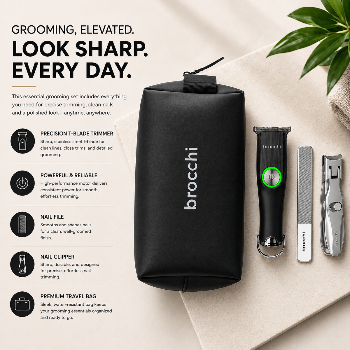 Travel Grooming Kit with notes on each item
