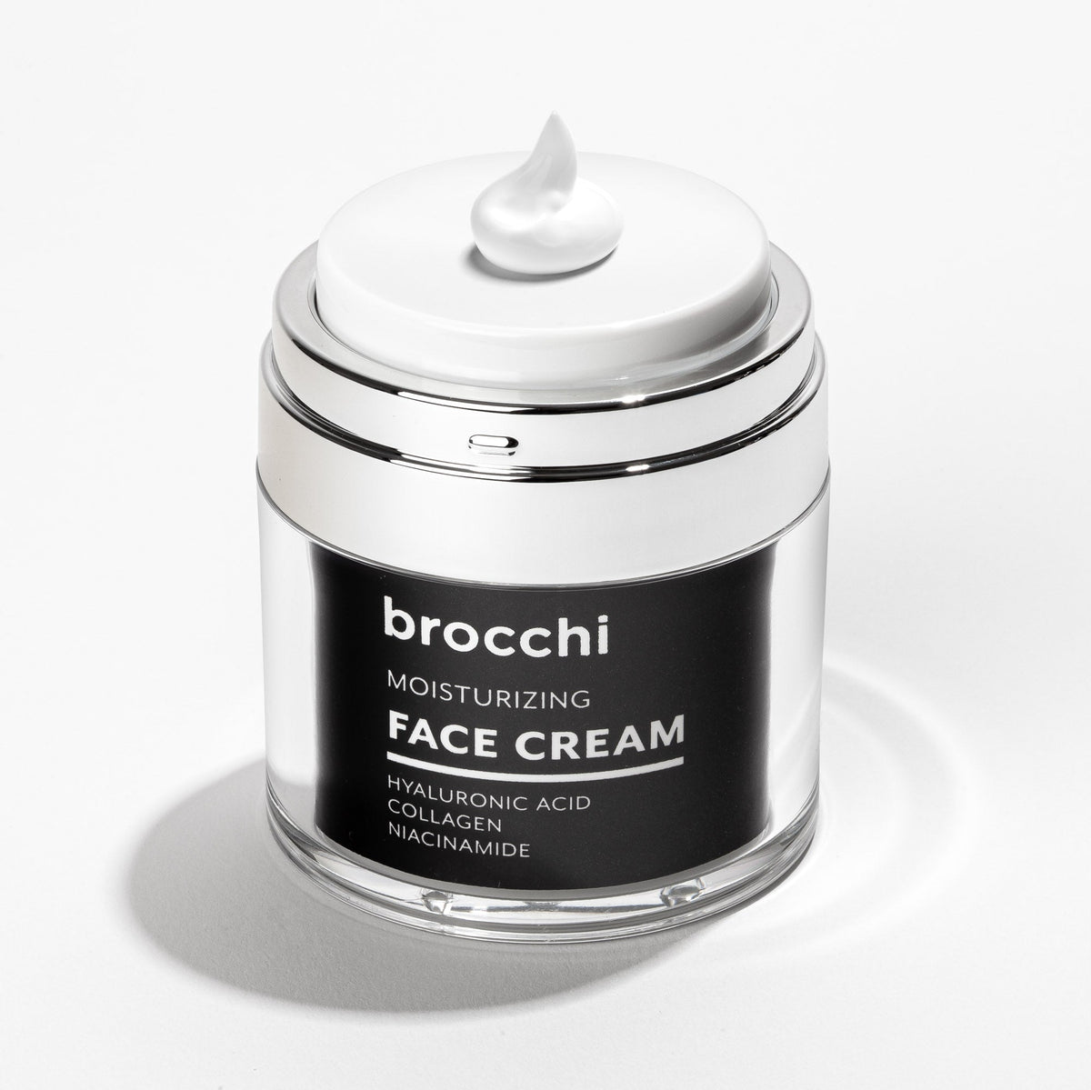 Hyaluronic Acid Face Cream jar, open, with the cream texture on top