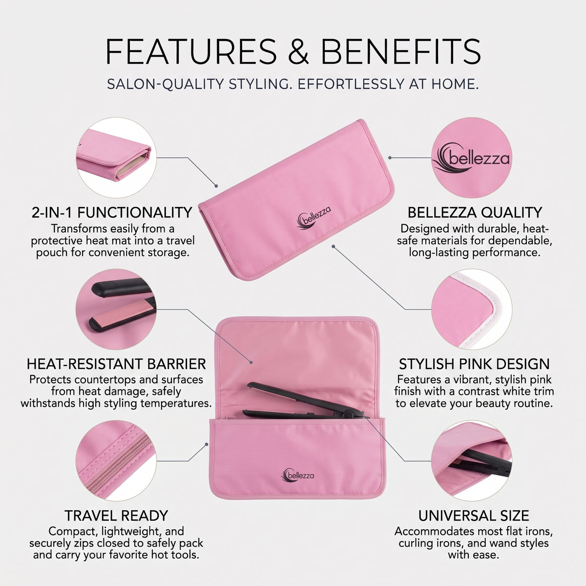 Heat-Resistant Styling Mat & Tool Pouch | Pink
