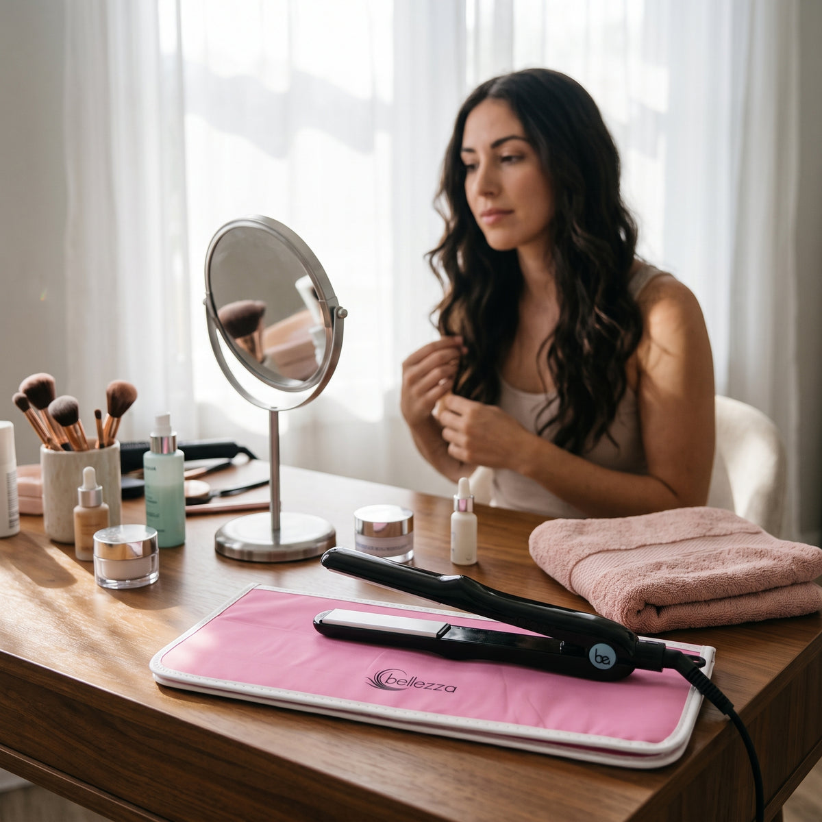 Heat-Resistant Styling Mat & Tool Pouch | Pink