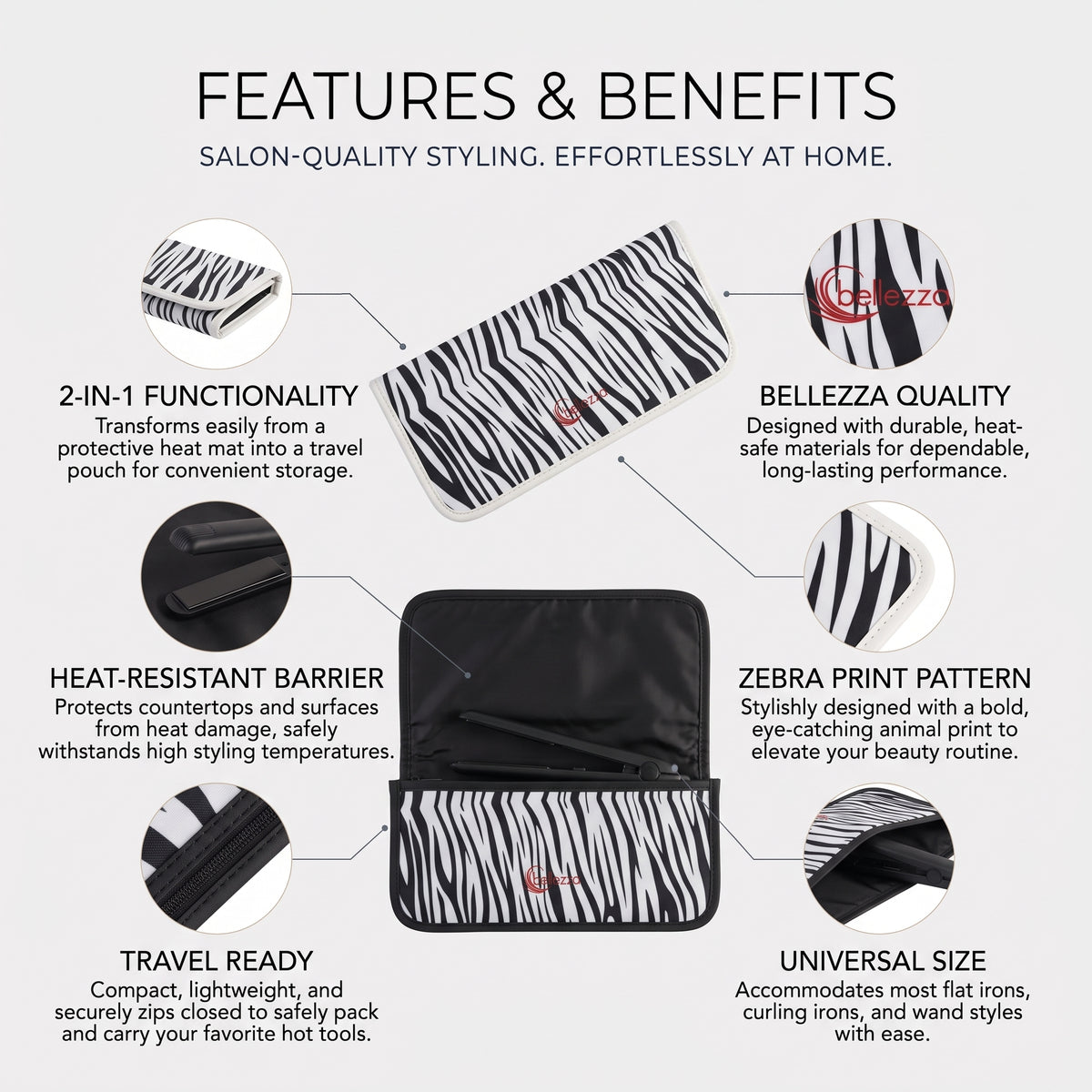 Heat-Resistant Styling Mat & Tool Pouch | Zebra Print