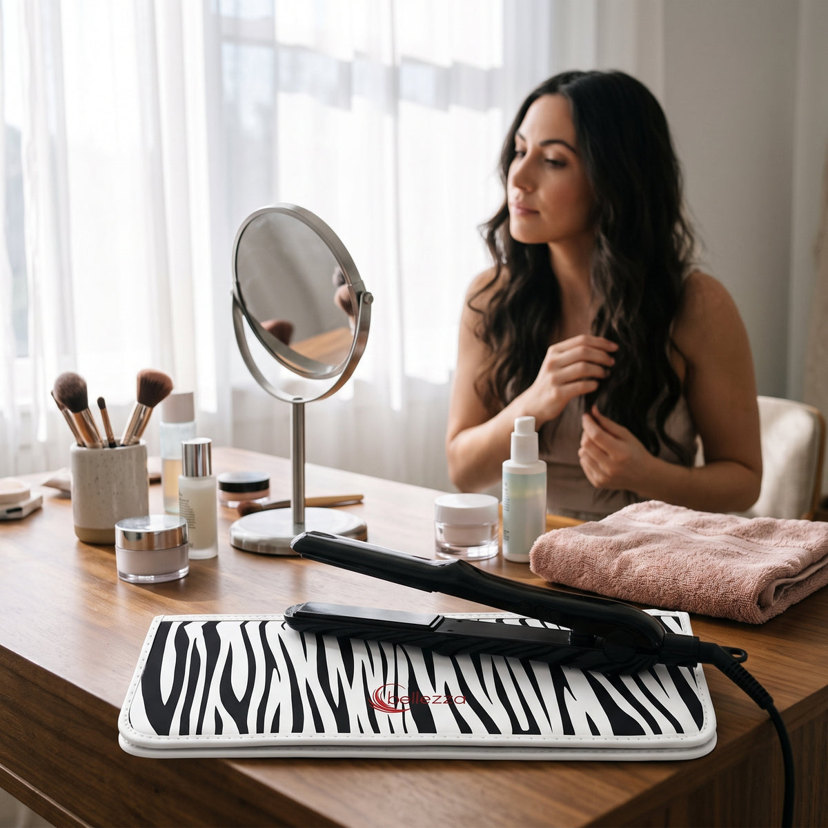 Heat-Resistant Styling Mat & Tool Pouch | Zebra Print