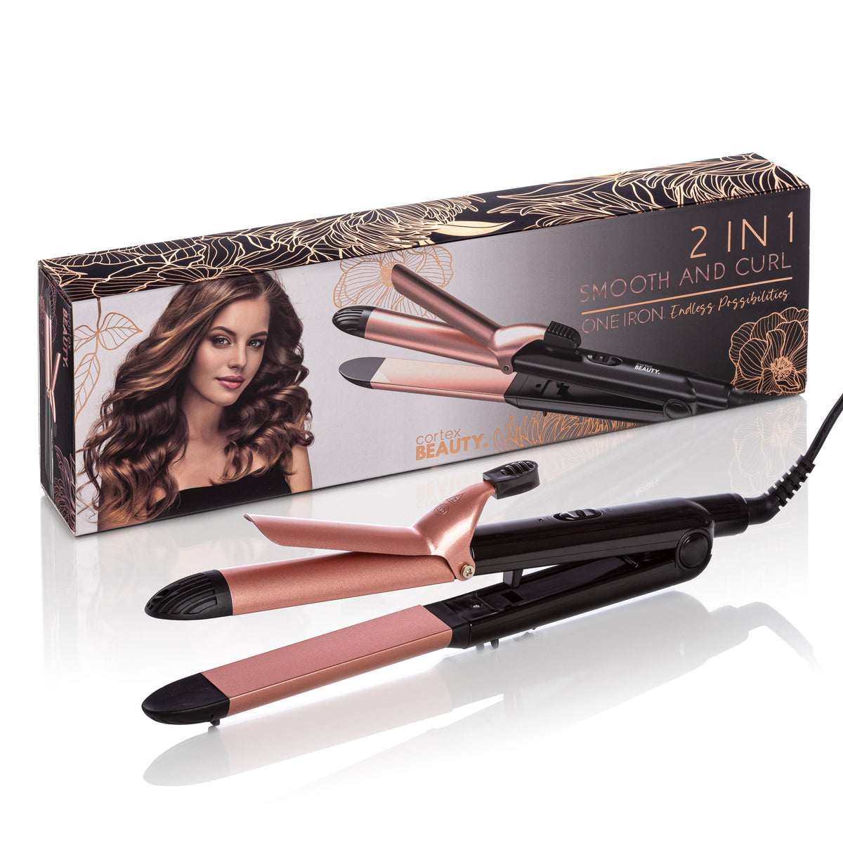 Smooth & Curl - 2-in-1 Flat Iron & Curling Iron - Black Rose Gold