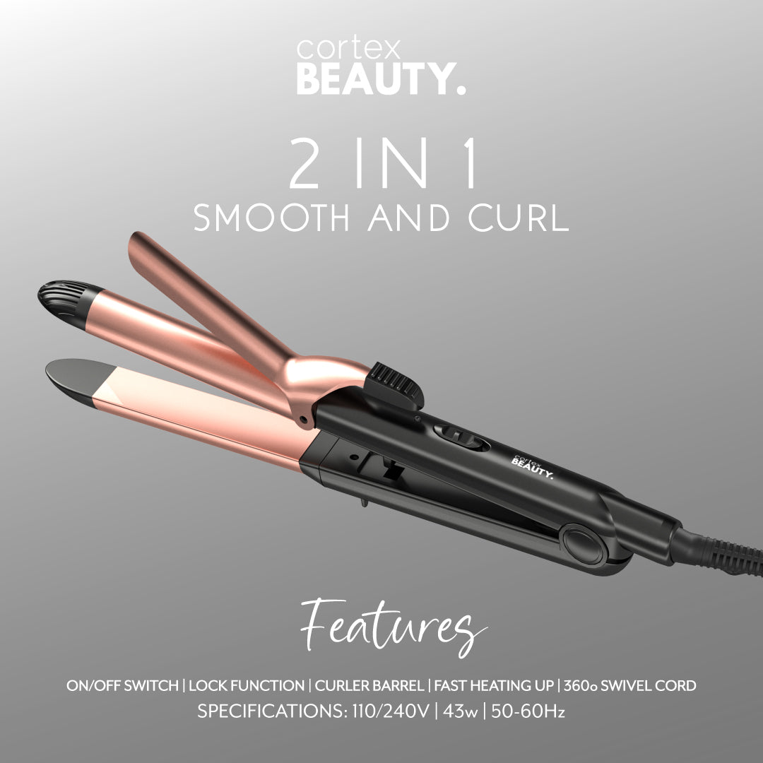 Smooth & Curl - 2-in-1 Flat Iron & Curling Iron - Black Rose Gold