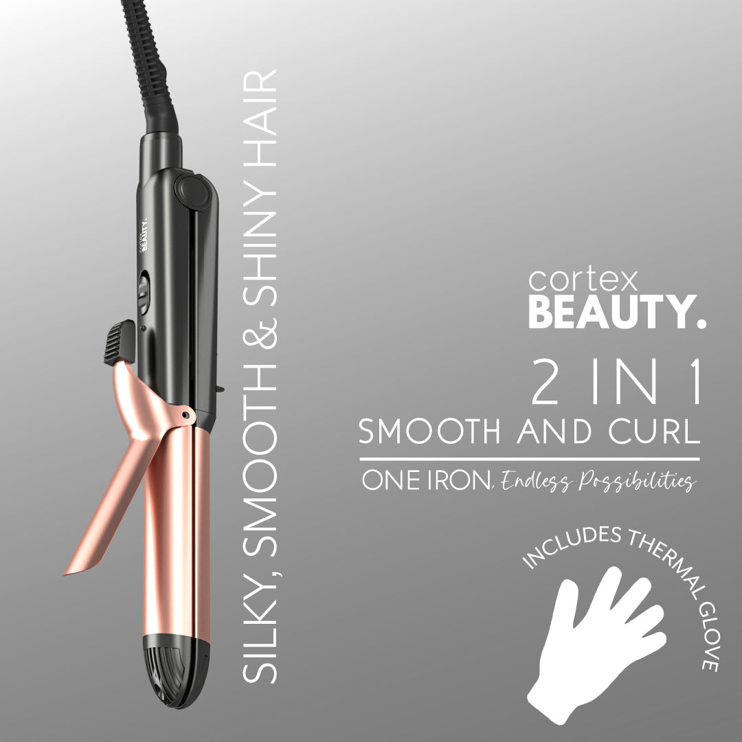 Smooth & Curl - 2-in-1 Flat Iron & Curling Iron - Black Rose Gold