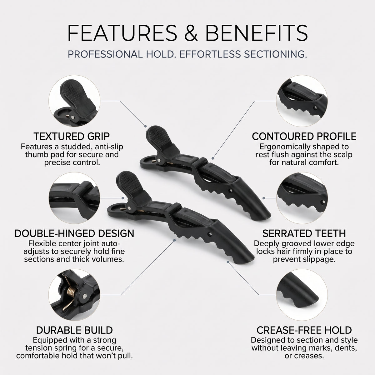 Professional Sectioning Hair Clips | Non-Slip Alligator Clips - Black