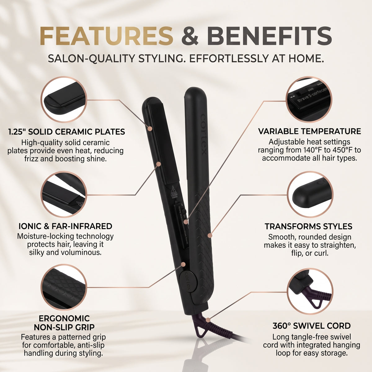 1.25" Solid Ceramic Ionic & Far-Infrared Technology Flat Iron