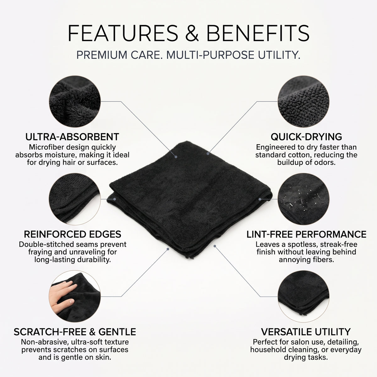 Microfiber Hair Towel | Quick-Dry Salon Towel - Black