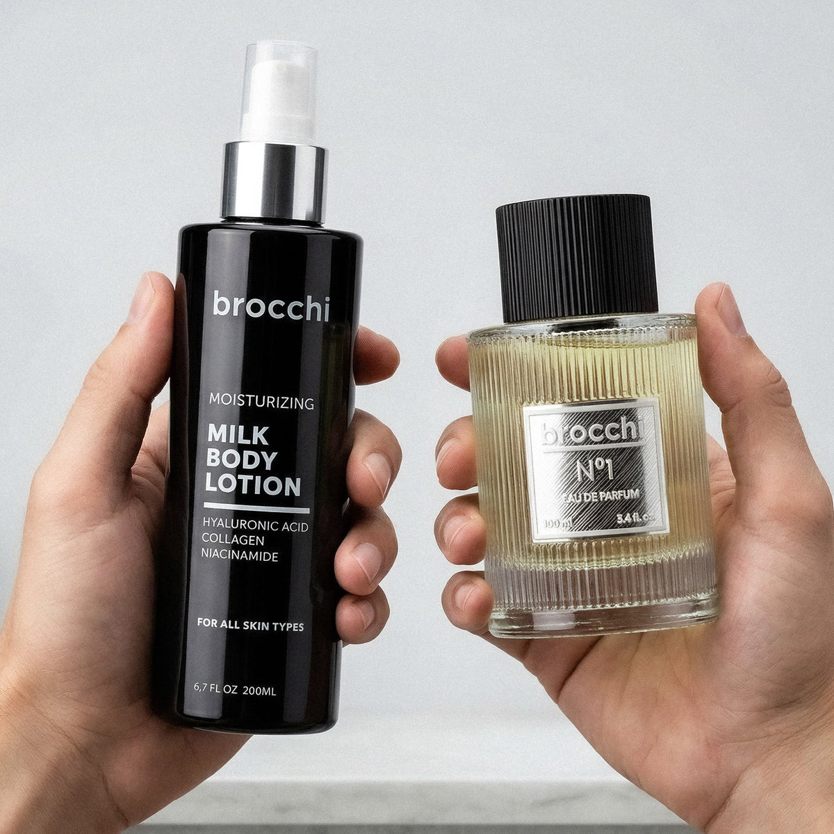 Milk Body Lotion and Nº1 Eau de Parfum held side by side