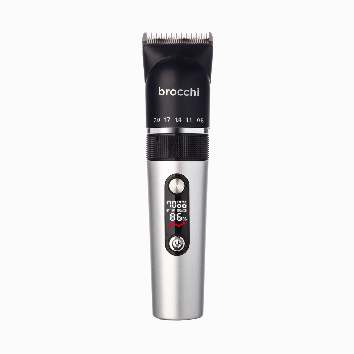 Clipper Pro digital face and body trimmer, front view with length dial and display