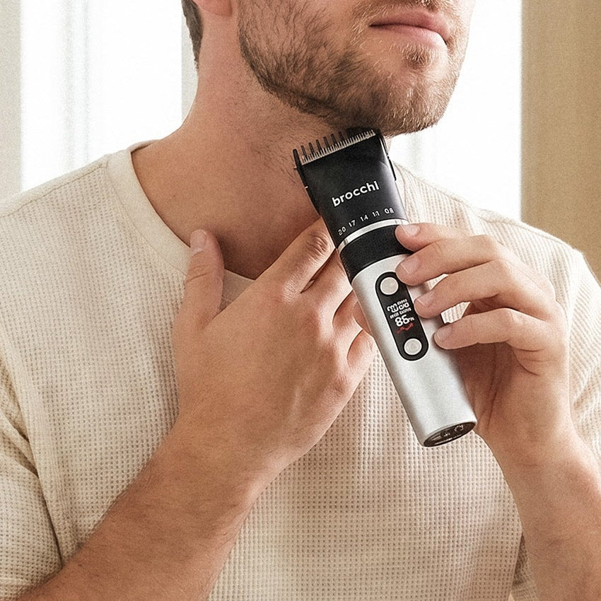 Trimming a beard along the neck with the Clipper Pro