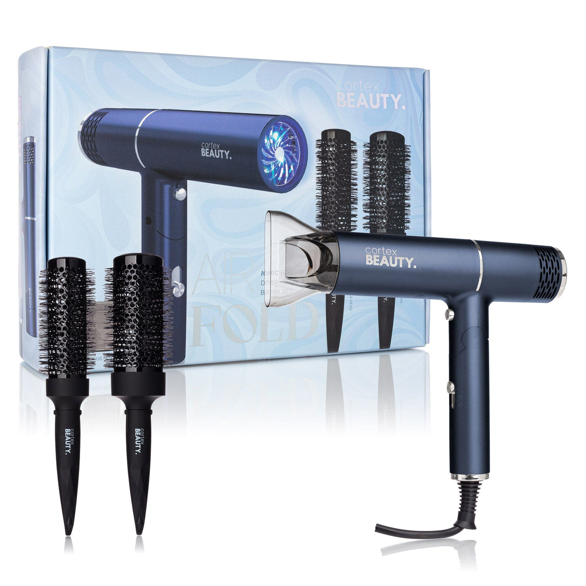 Cortex Beauty Air Fold - Ionic Foldable Dryer + 2 Piece Blowout Brush Set