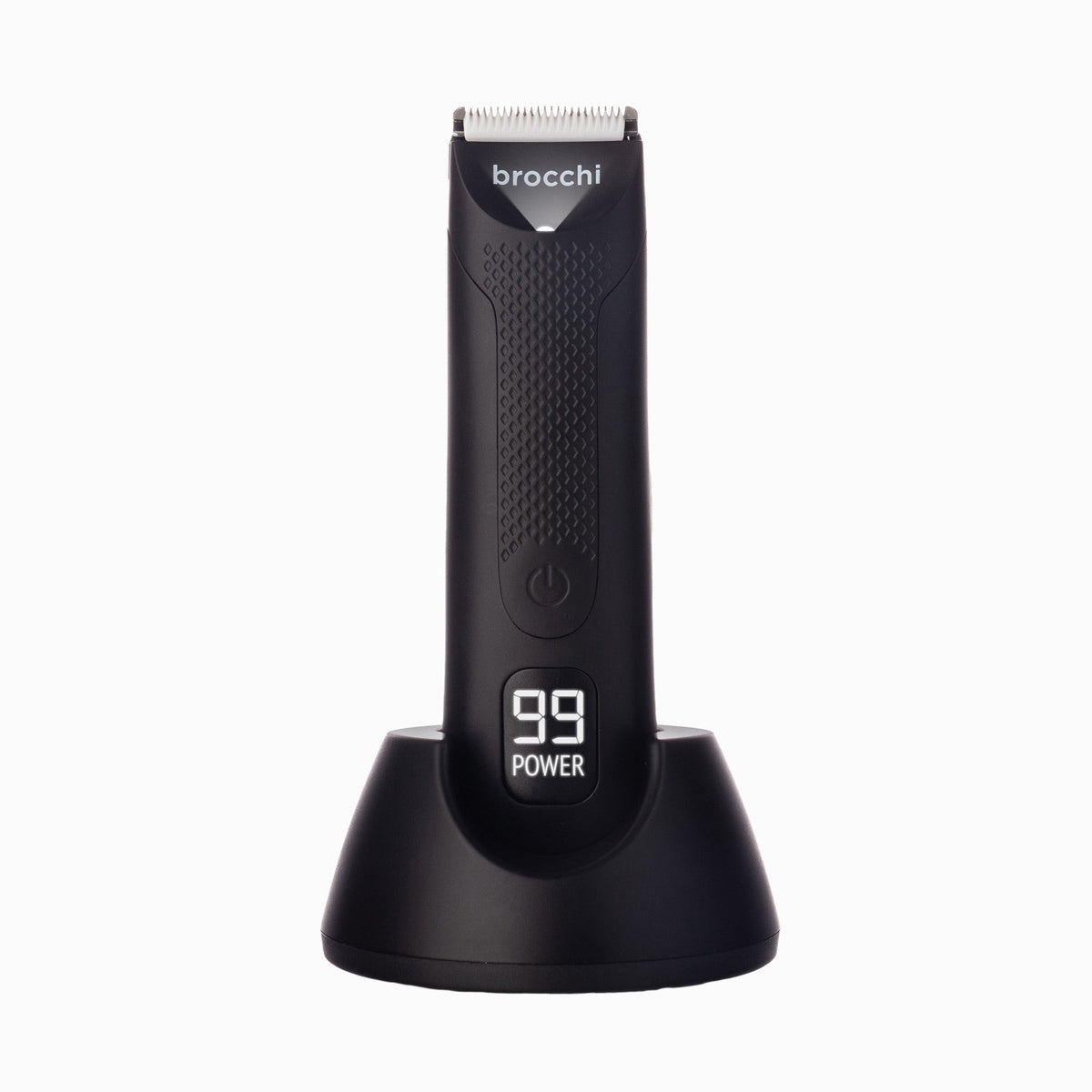 The Cutting Edge Waterproof Trimmer standing in its charging dock
